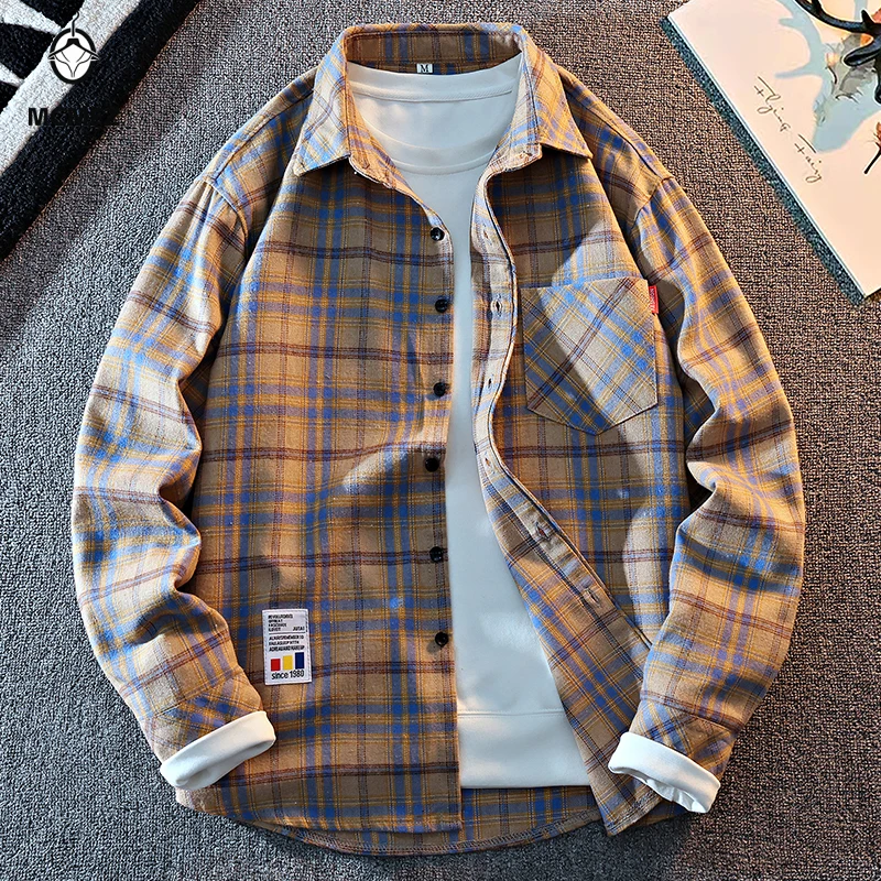 Versatile Layered Plaid Men Long Sleeve Shirt Classic Check Pattern Comfortable Loose Fit Travel Daily Casual Blouse