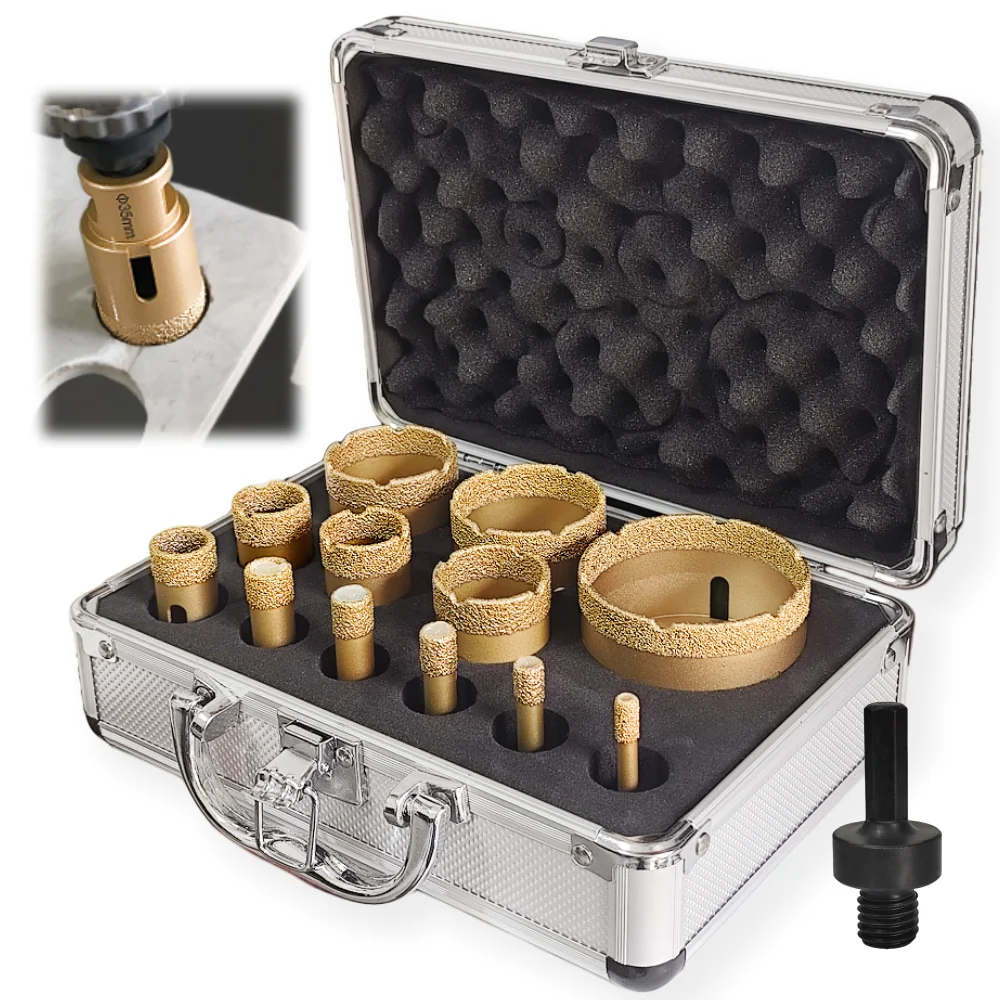 

Diamond Drill Bit Kit 6-68mm Drill Bits Hexagonal Handle Adapter Drilling for Tile Granite Marble Ceramic Masonry M14 Thread