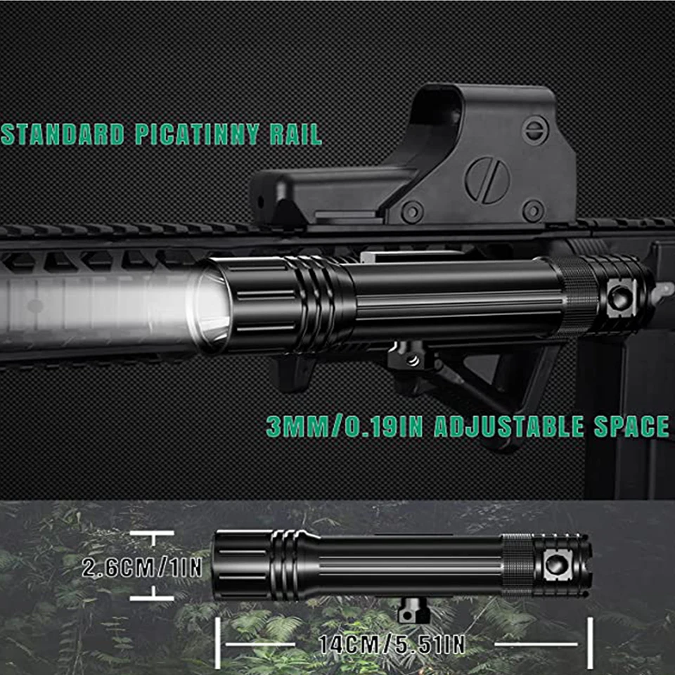 

Тактические фонарики 1000 люмен для винтовки с дистанционным переключателем давления, фонарик для пистолета с перезаряжаемой батареей и зарядным устройством
