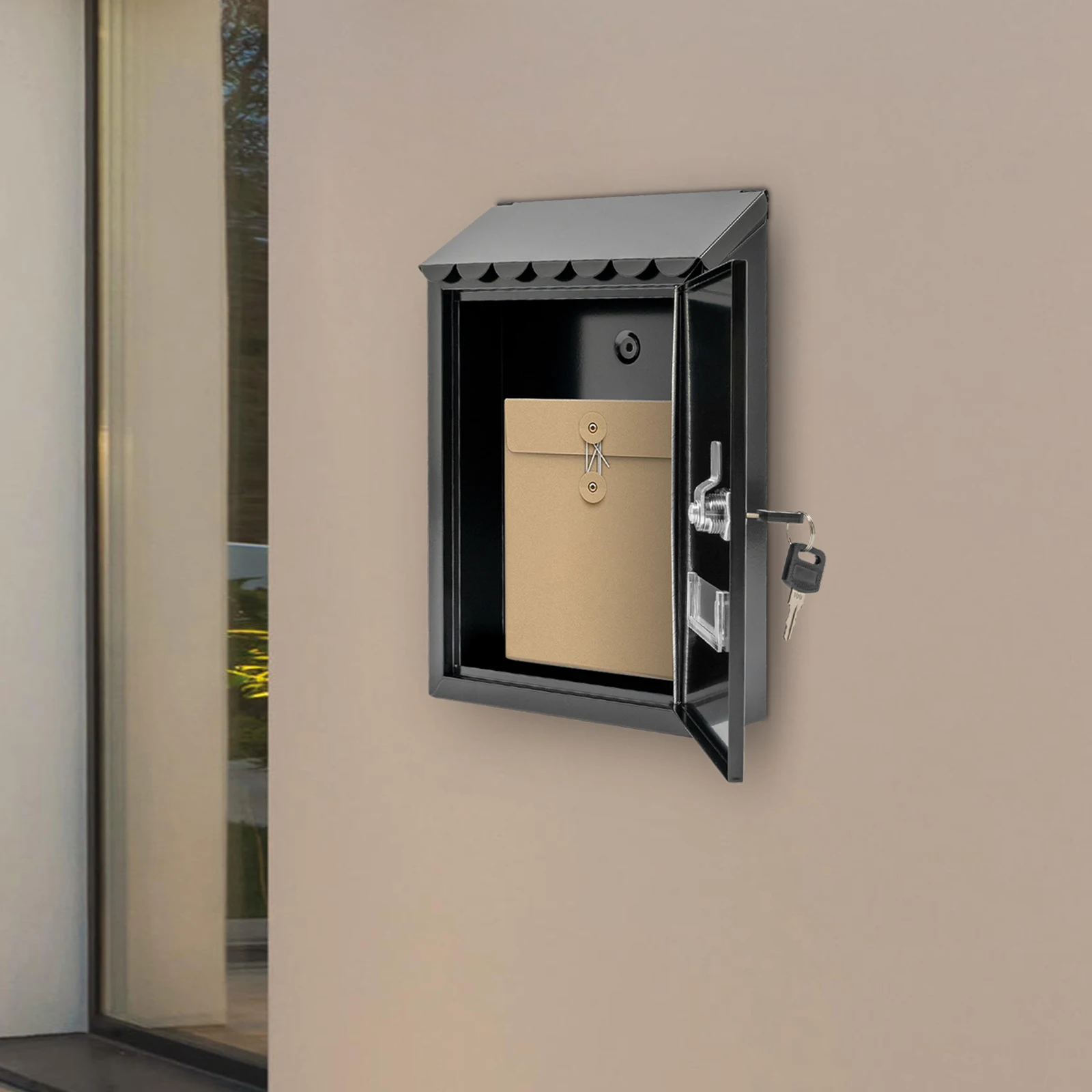 

Black Wall Mount Mailbox W/ Key Lock, Modern Rectangular Iron Mail Box, Anti-Theft Security Letter Box for Home, 11.8In Mailbox