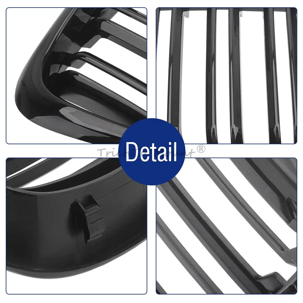 1Pair Grille Car Grilles Double-Layer Grille Car Front Grilles Compatible With BMW 5-Series E39 1999-2003 High Quality Abs Black