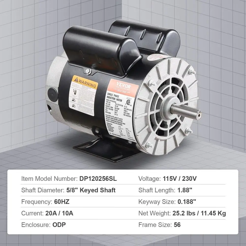 SPL Air Compressor Motor 115/230V 20/10A 3450RPM 56 Frame CW/CCW Rotation