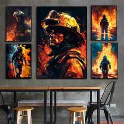 1pc Colorful Firefighter Fire Flame Human Hero Portrait Poster Stickers Art Wall Murals Decor Game Room Decor Gifts Kawaii HD