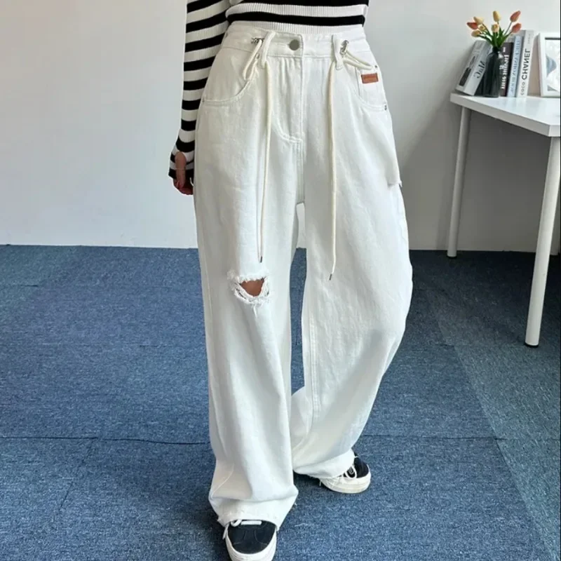 

Ladies Slouchy Baggy High Waisted Jeans Woman Clothing Girls Fashion Casual Ripped Denim Wide Leg Pants Female Clothes AAX6677