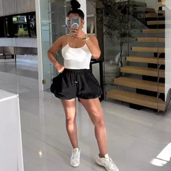 Shorts Women Short Pants Slim Fit Sexy Solid Regular Elegant Splice Elastic Waist Bubble Pant Casual Summer Drawstring Trousers