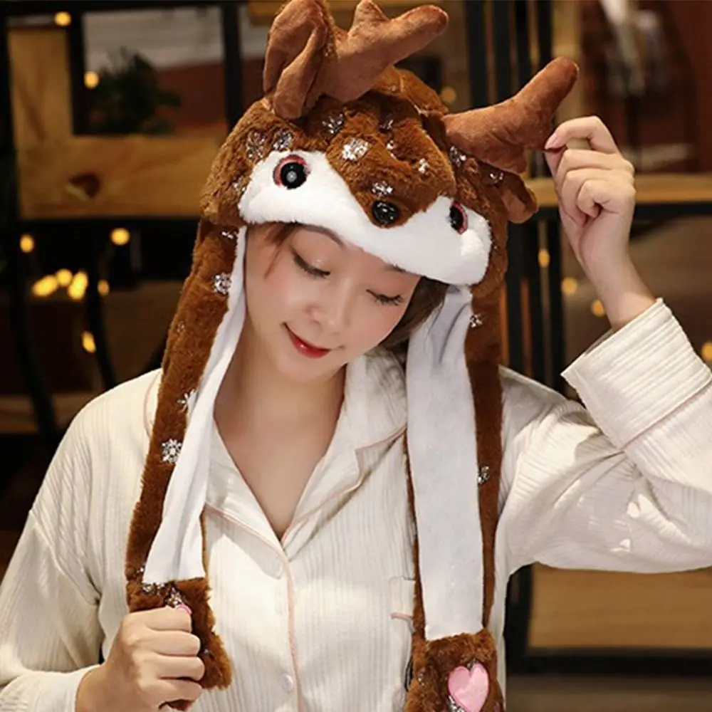 Kawaii Adults Cosplay Christmas Party Costume Ear Moving Hat Jumping Up Cap Santa Game Hat Novelty Cap
