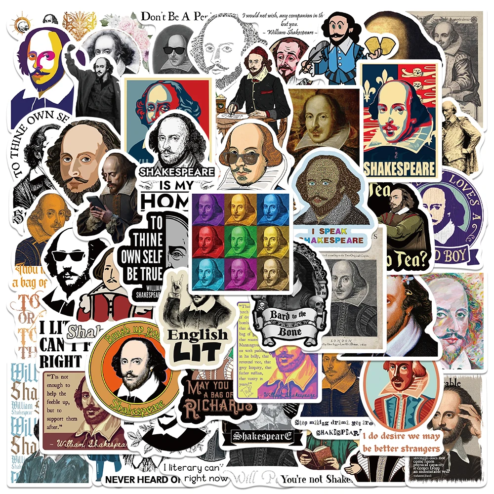 50 Stück William Shakespeare Zitat-Aufkleber Klassische Literatur Selbstklebend für Scrapbook Schreibwaren Buchliebhaber Täglicher Gebrauch