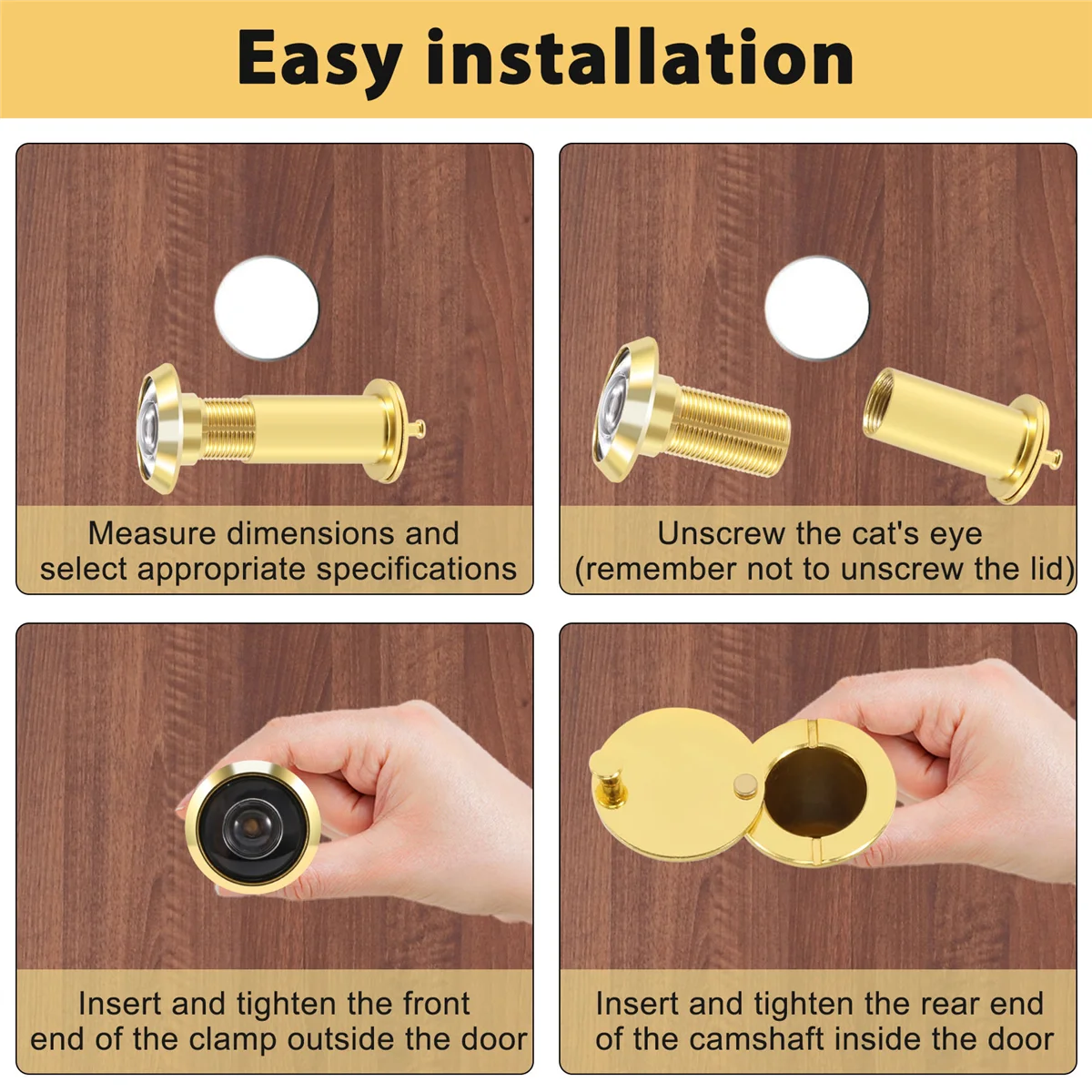 AT14 200 Degree Retractable 36-58mm Security Door Viewer Peephole Peep Hole Spyhole + Cover, Gold