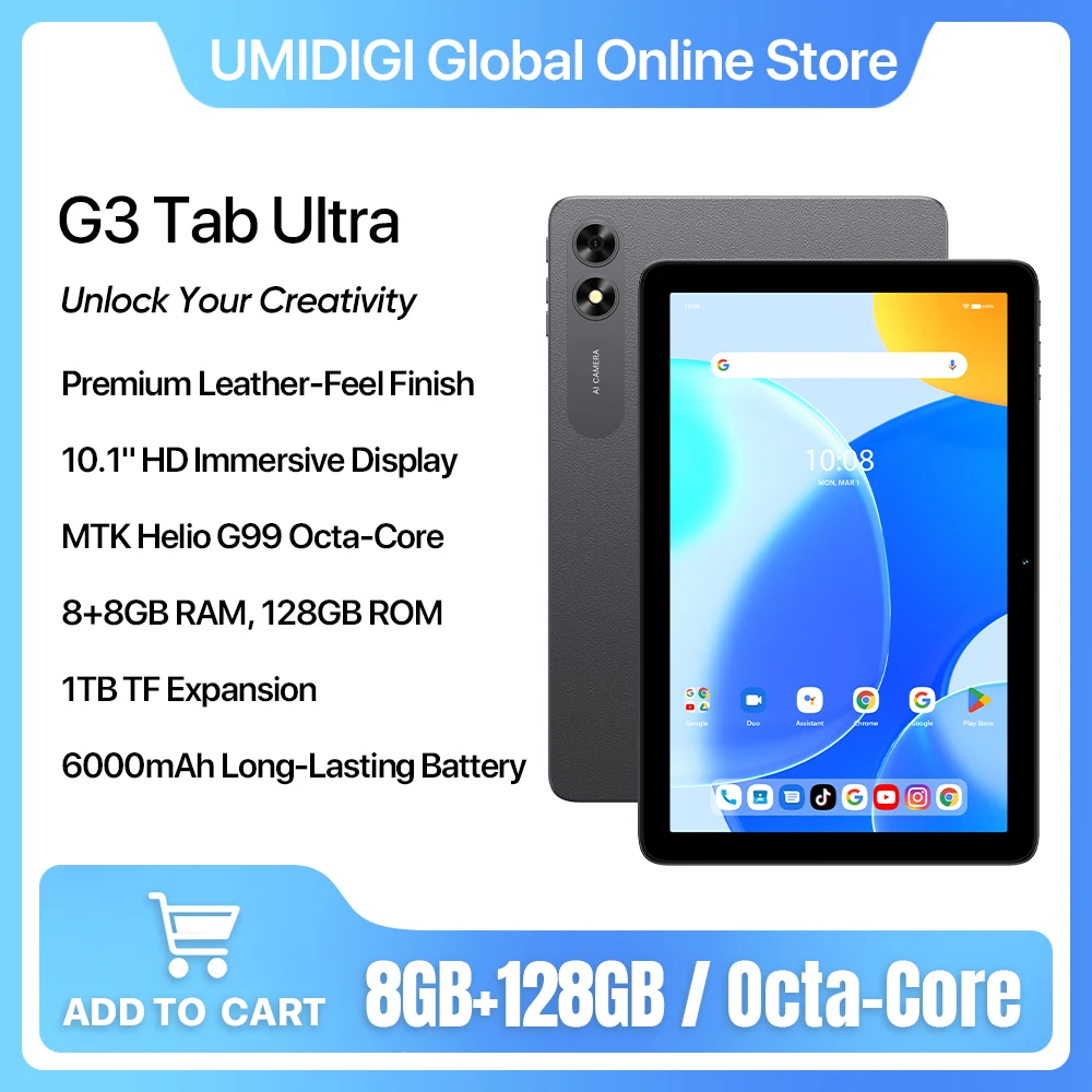 UMIDIGI G3 Tab Ultra Android 13 タブレット、16GB (8 + 8GB 拡張) RAM 128GB ROM 6000mAh 10.1 