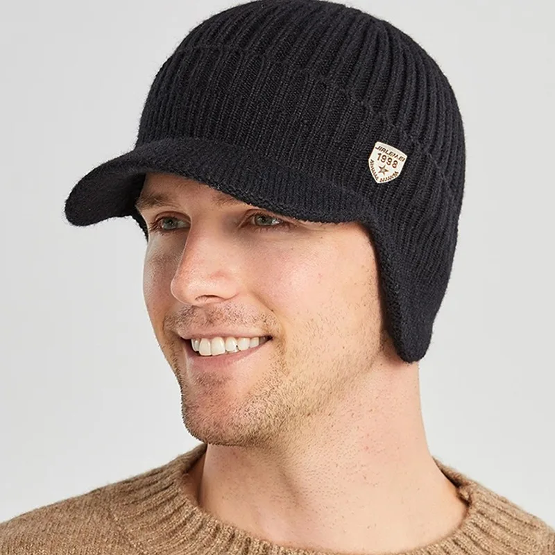 Men Winter Knitted Hat Outdoor Cycling Ear Protection Warmth Peaked Cap Casual Fashion Sunhat Bomber Hats 56-61CM