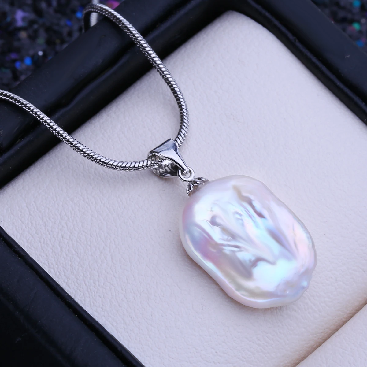 FENASY Natural Freshwater 12-16mm Big Baroque Pearl Jewelry Sets Silver Color Fashion Party Pendant Necklaces Drop Earrings Ring view 4