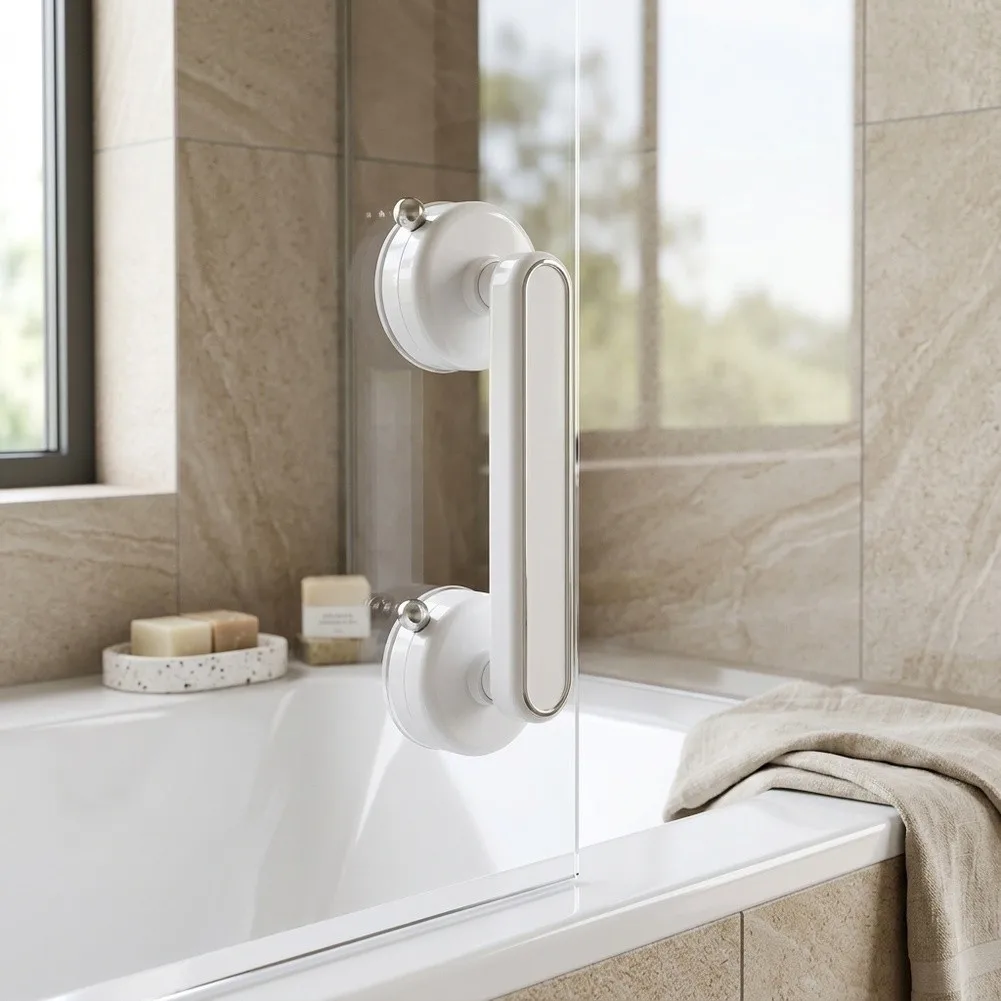 User-Oriented Suction Cup Grab Bar for Bathtub and Shower Providing Physical Assistance During Bathing Activities