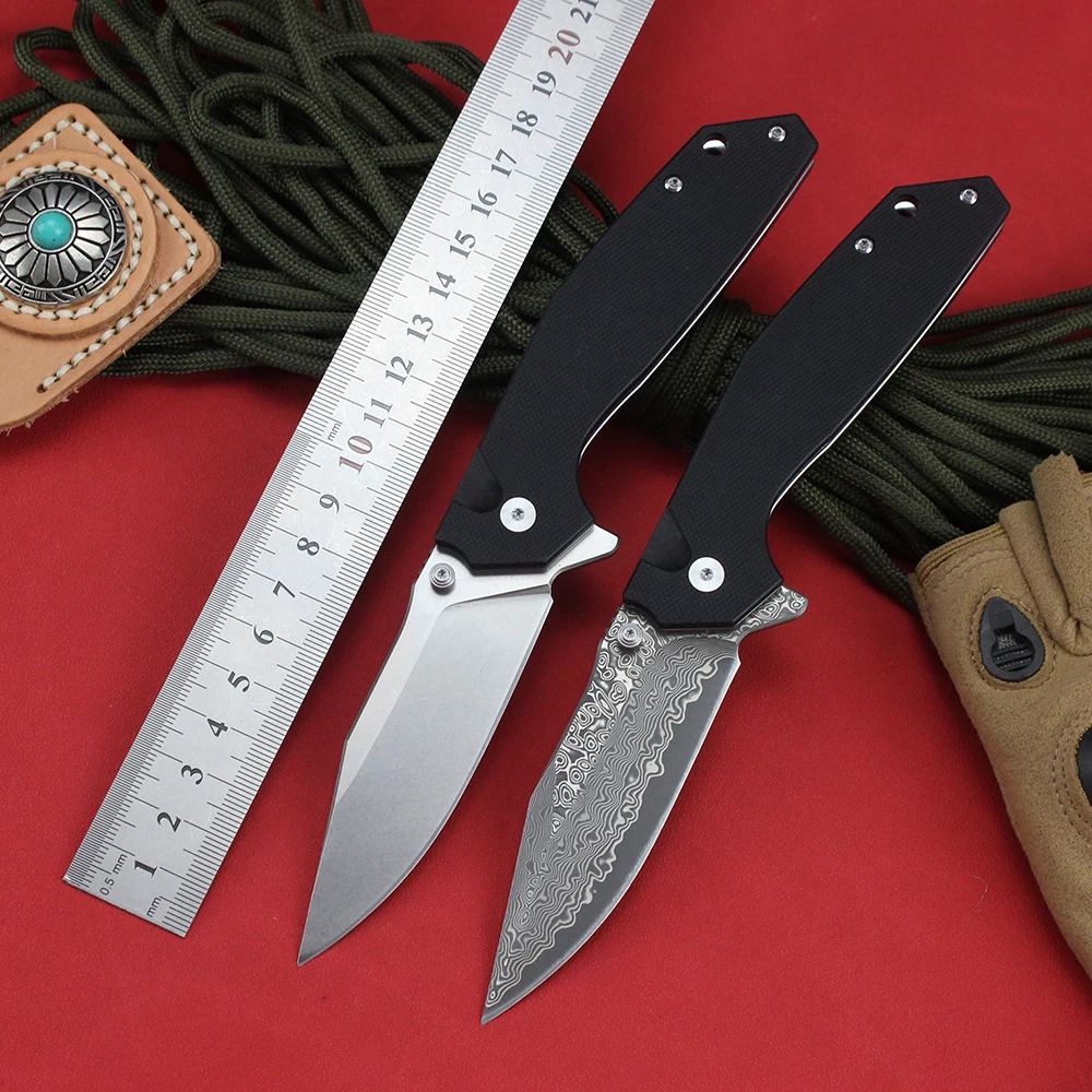 전술 접이식 나이프 다마스커스/D2 스틸 블레이드, 다목적 군사 사냥 캠핑 전투 칼, 남성용 도구, G10 핸들