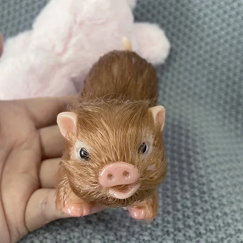 5 Inch New Simulation Smile Soft Full Silicone Pig Doll Toy Body Hairy Pig Doll Kids Toy Xmas Gift