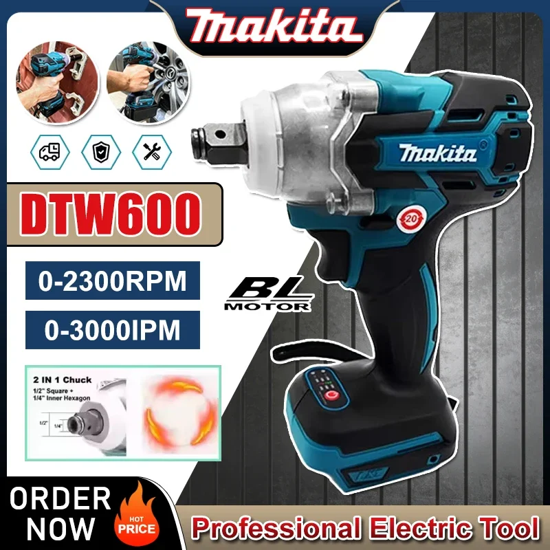 

Аккумуляторный гайковерт Makita DTW600 3100IPM 18В, 1/2 дюйма, бесщеточный, перезаряжаемый, электрический шуруповерт, инструмент для обслуживания автомобилей