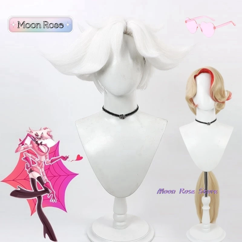 ReadyStock-Hazbin Cosplay Hotel Dust Angel Cosplay Angel Dust Wig Angel Dust White Wig Women Men Halloween Cosplay Wig Charlie