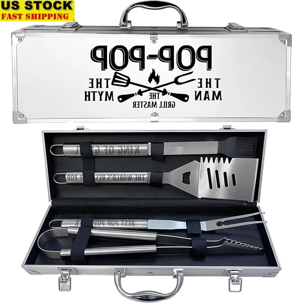 

Ultimate Grilling Tools Set Stainless Steel BBQ Accessories Heavy Duty Carrying Case Ideal Fathers Day Gift Pop Pop
