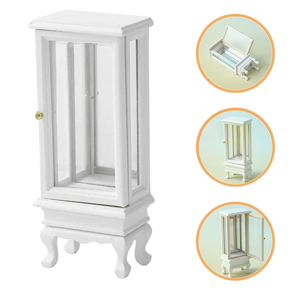 コンパクトなミニチュアホワイトディスプレイキャビネット、ドールハウス家具用、リビングルーム、寝室、書斎用のエレガントな収納ソリューション