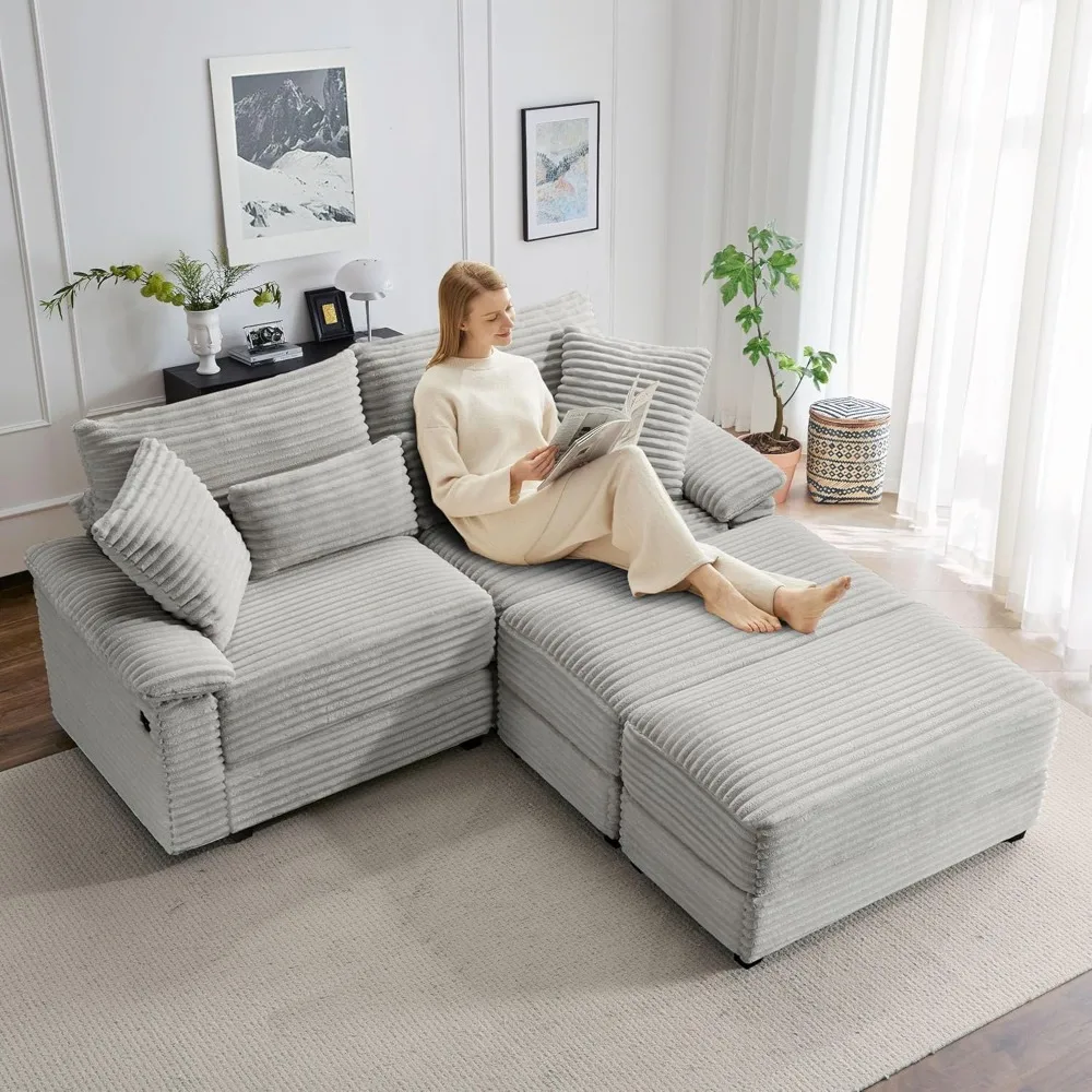 كرسي صالة مزدوج بحجم 74 بوصة داخلي، مقعد Loveseat كبير الحجم مع مسند، أريكة مقطعية سروال قصير مع شحن USB