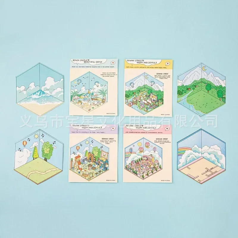 Cute Cartoon 3D House Landscape Sticker Stationery Decoration Decompression Hand Account Gift for Children Stereoscopic Stickers