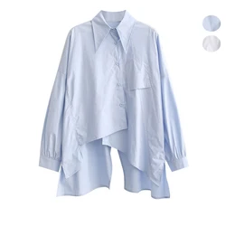 Young Design Irregular Long Sleeve shirt Women's Spring and Autumn New Collar Loose Scheming Top All-Matching