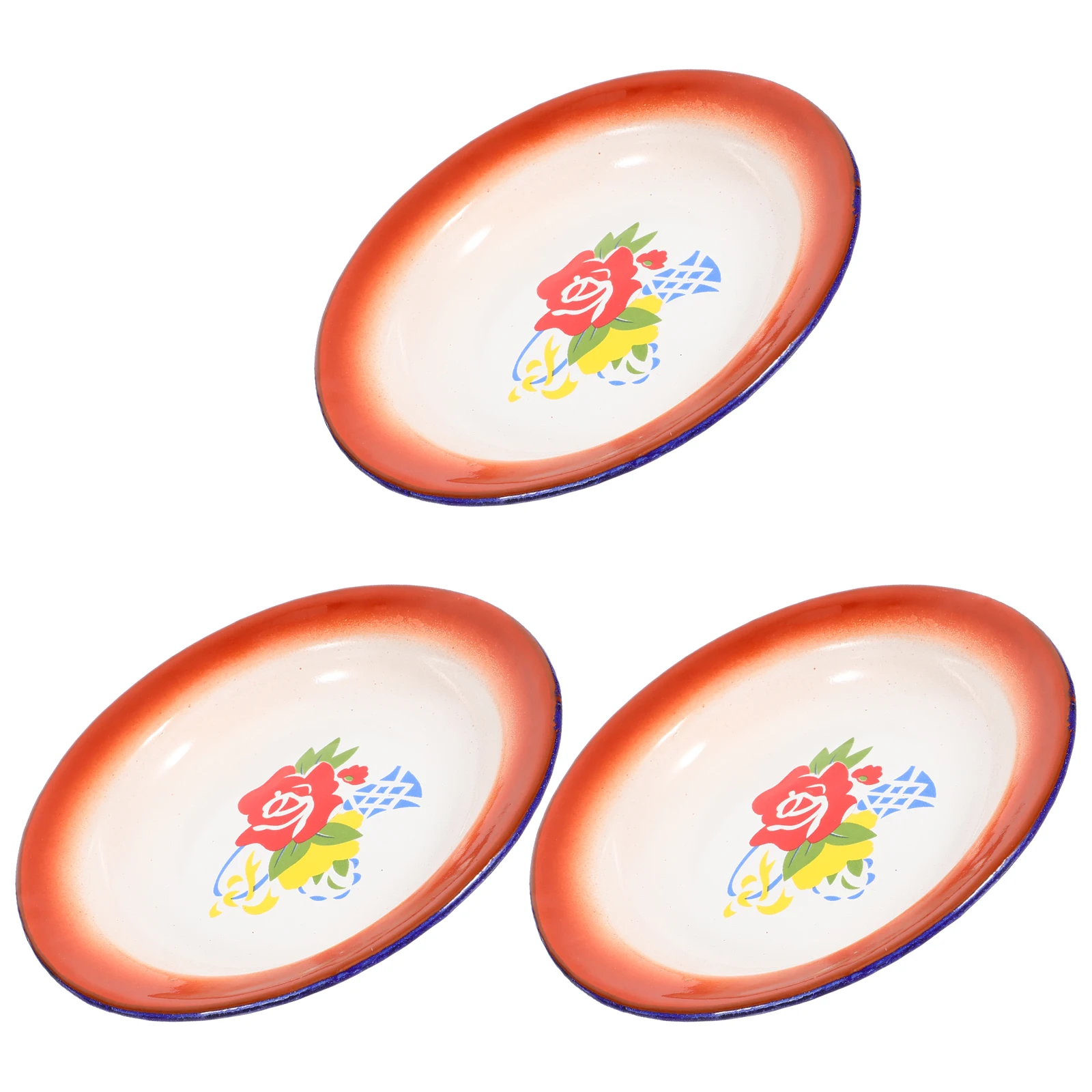 

3pcs Red Flower Vintage Enamelware Plates for Fruit Snacks Dessert Hotel Restaurant Vintage Plate Bar Picnic Party