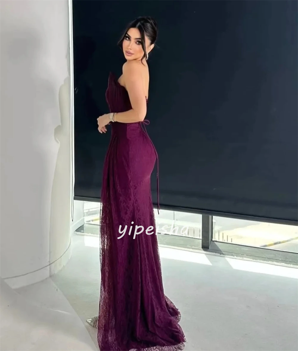 Abiti lunghi senza spalline a sirena con pieghe increspate in pizzo classico personalizzato di alta qualità Abiti per occasioni su misura Taglie disponibili Sexy