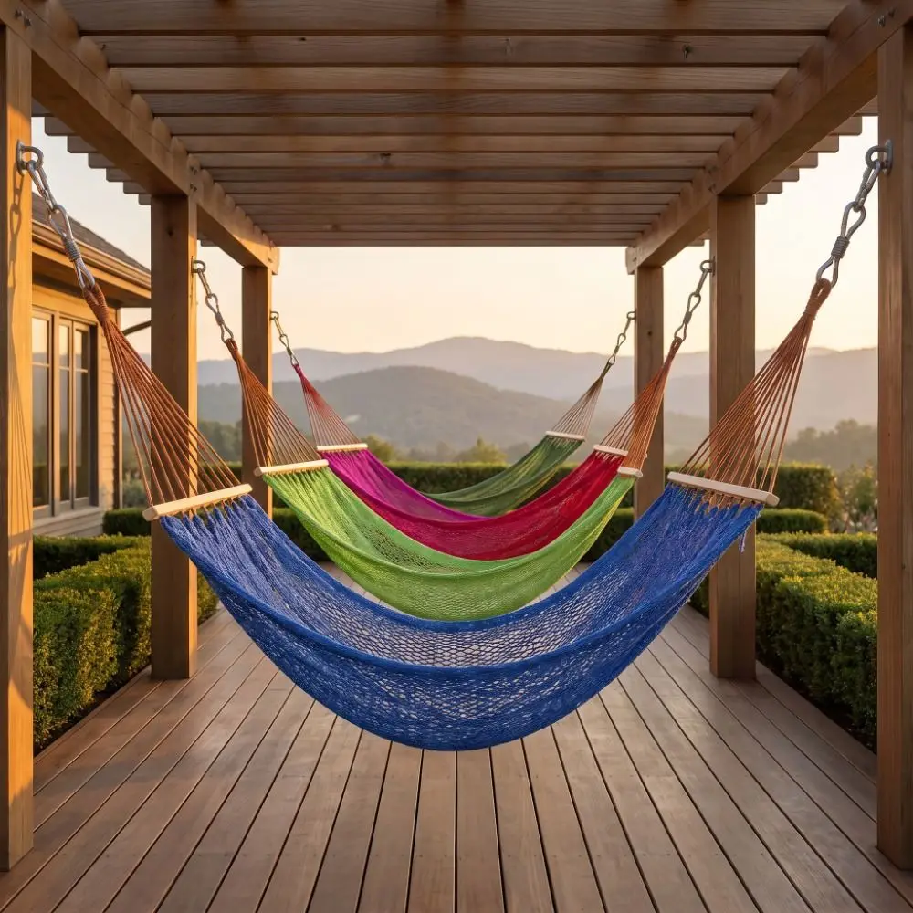 Ice Silk Mesh Outdoor Swing Hammock Good Load-bearing Curved Rod Camping Mesh Hammock With Bag Portable Hanging Swing Camping
