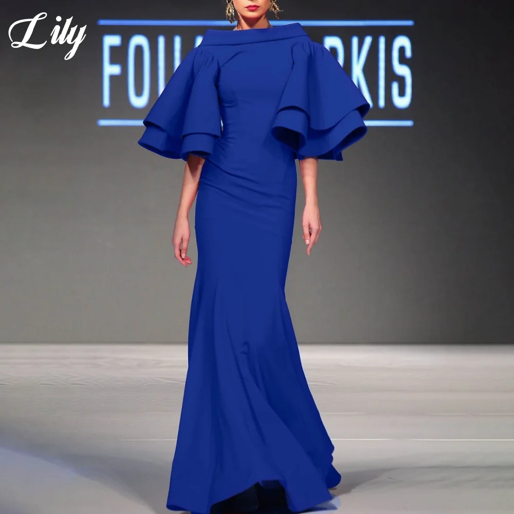 Lily Red Elegancka suknia wizytowa z wysokim dekoltem i bufiastymi rękawami Satynowe suknie wieczorowe Mermaid dla kobiet robe de bal Dostosowane