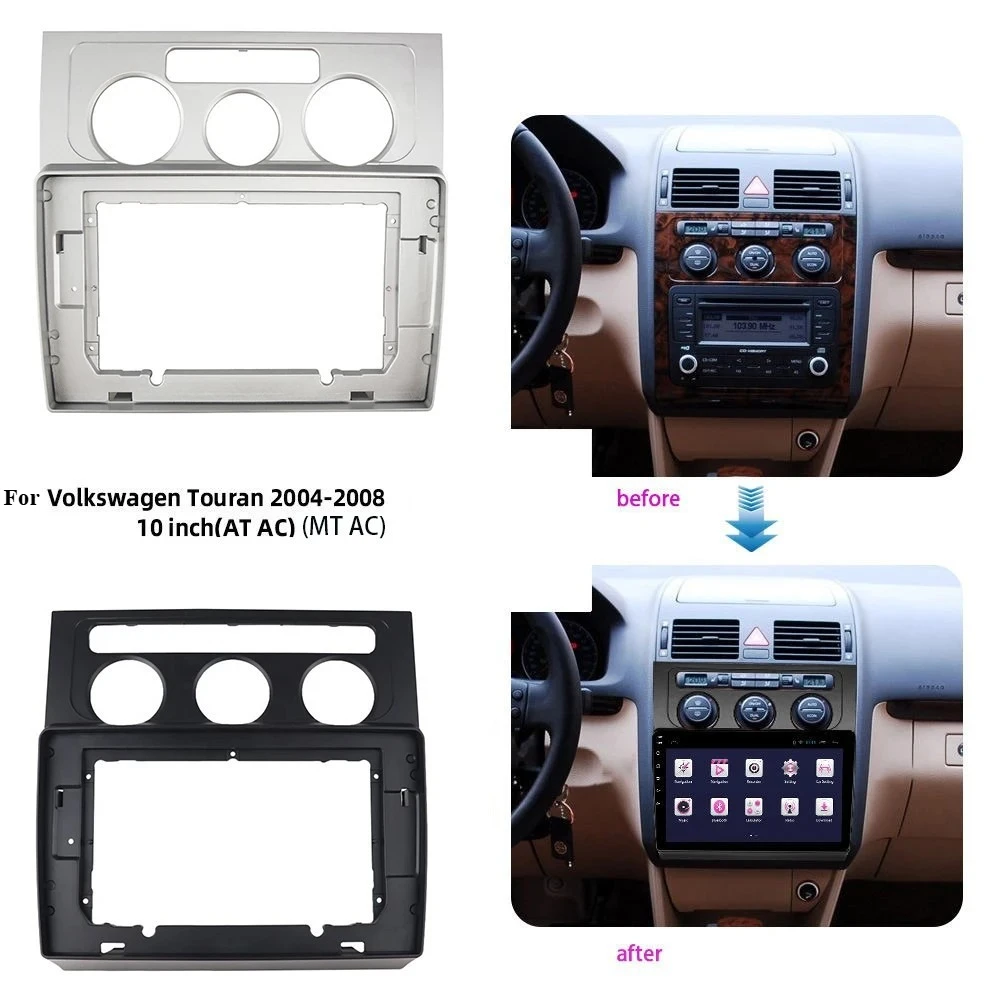 

Car Radio Stereo Dash Frame Fascia Bezel Panel Compatible For Volkwagen Touran2004-2008 10.1''Install Mount Kit Trim Accessories