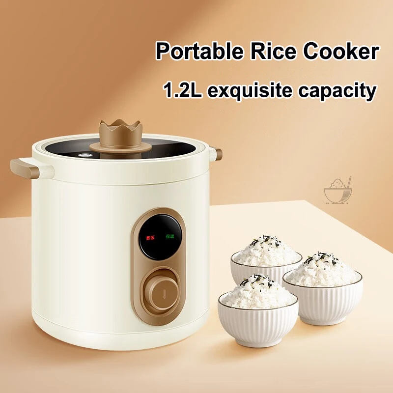 

1.2L Mini Portable Rice Cooker Stainless Steel Dormitory Household Non-stick Soup Pot Multi-functional Cooking Pot