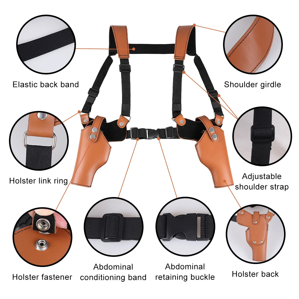 Dual Shoulder Gun Holster Adjustable Concealed Carry Gun Holster PU Leather Pistol Holder Pouch Compatible with 1911 Glock 17/19