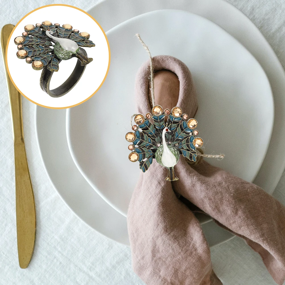 

2pcs Peacock Rings Metal Napkin Ring For Dining Table Decoration Wedding Party Holiday Napkin Holder Farmhouse Style