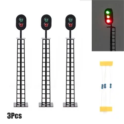 3Pcs Model Railroad HO Scale 1:87 12V Track Signals Green/Red/Yellow Block Lights 2-Light/3-Light Traffic Light Mini Led Lamps