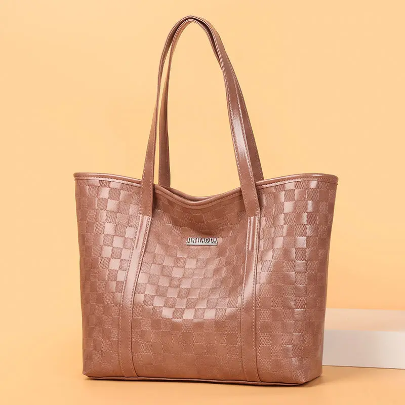 New Plaid Embossed Fashion Single Shoulder Simple Lightweight Handbag Travel Large Capacity Tote Bag Purses and Handbags