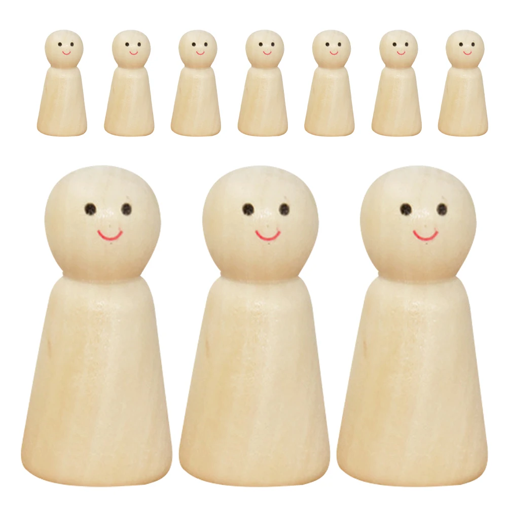 

10 Pcs Wooden Colored Small Man DIY Unfinished Painting Kit Beige Peg People Craft Toy Kids Home Decor Stress Relief