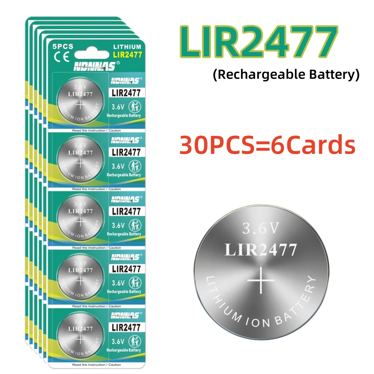 5-60PCS Rechargeable LIR2477 Battery Lithium 3.6V 2477 Rechargeable Coin Cell Battery for Watch Calculator Tablets