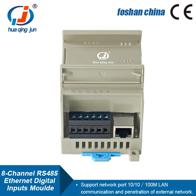 Huaqingjun 8-Channel RS485 Ethernet Digital Inputs Module Modbus RTU/TCP Optical Coupler Isolation Board for PLC