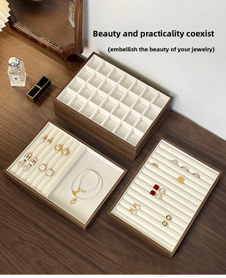 High-end Walnut Pattern Jewelry Tray Large Capacity Multi-grid Ring Necklace Stud Earrings Jewelry Storage Display Tray