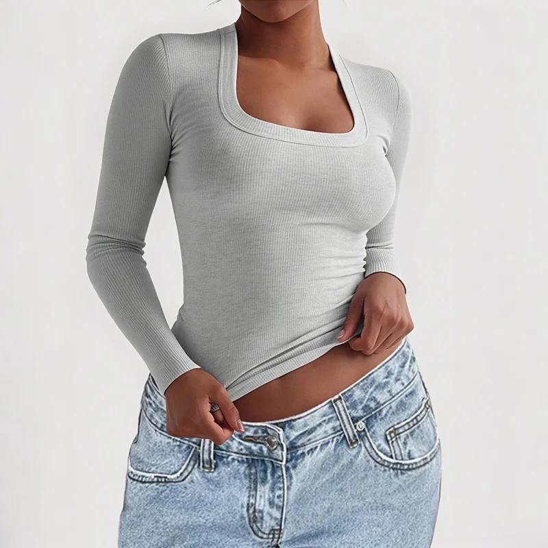 Mode Y2K à manches longues couleur unie gilet T-shirt pour les femmes 2025 automne et hiver polyvalent élégant mince pull