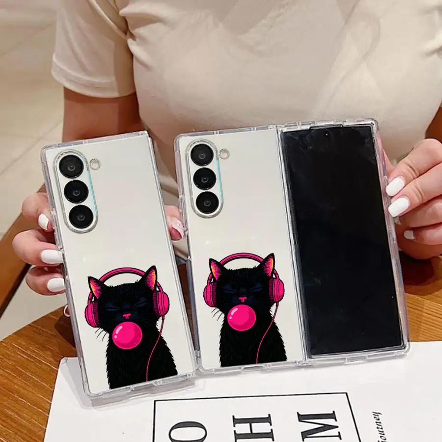 Case for Samsung Galaxy Z Fold 8 Ultra ZFold4 ZFold7 ZFold6 ZFold3 Z Fold 7 6 5 4 3 ZFold5 Phone Cover Black Music Cat