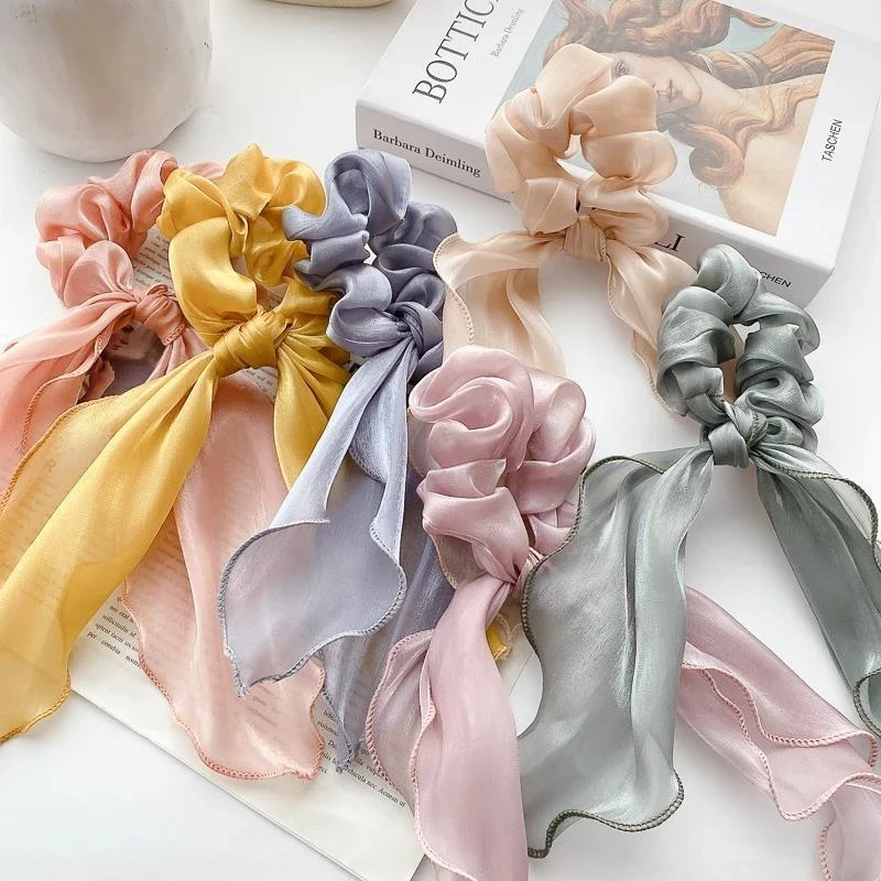 New Headwear Women Fashion Hair Tie Korean Style Satin Pearl Bow Long Ribbon Female Sweet Cute and Hair Accessories