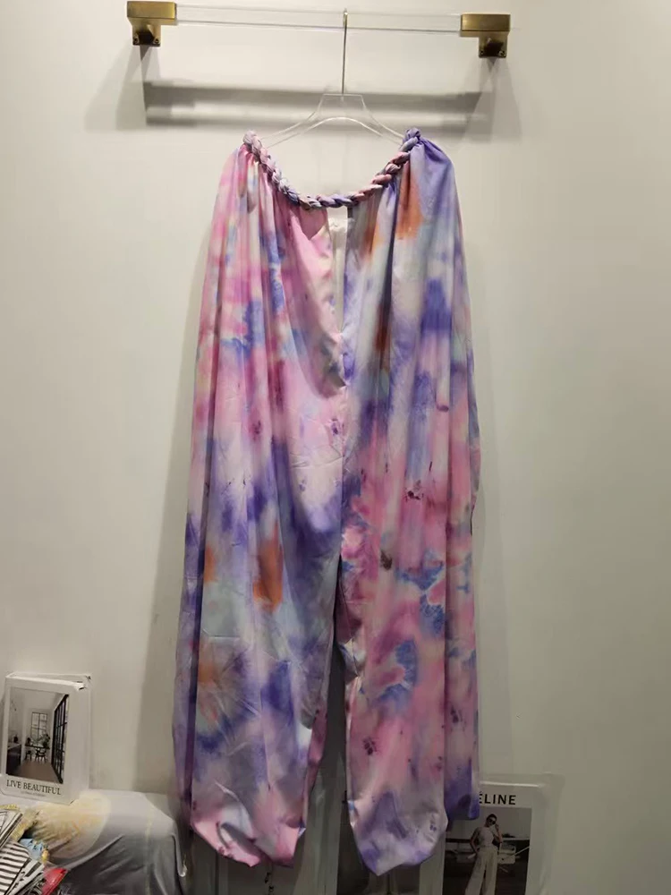 Mono Retro teñido anudado retorcido y sexy con hombros descubiertos, mono sin tirantes, falda holgada a la moda para mujer de otoño 2025