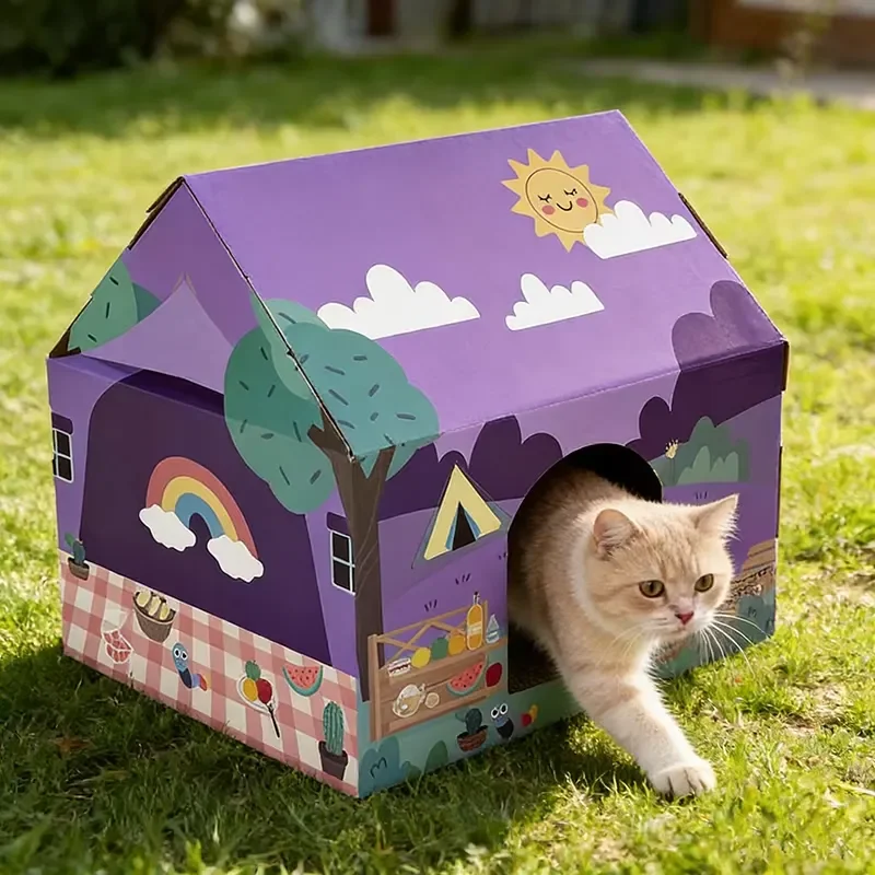 Bulk Recyclable Corrugated Cat House Space-Saving Stackable Playhouse for Pet Shop Resellers