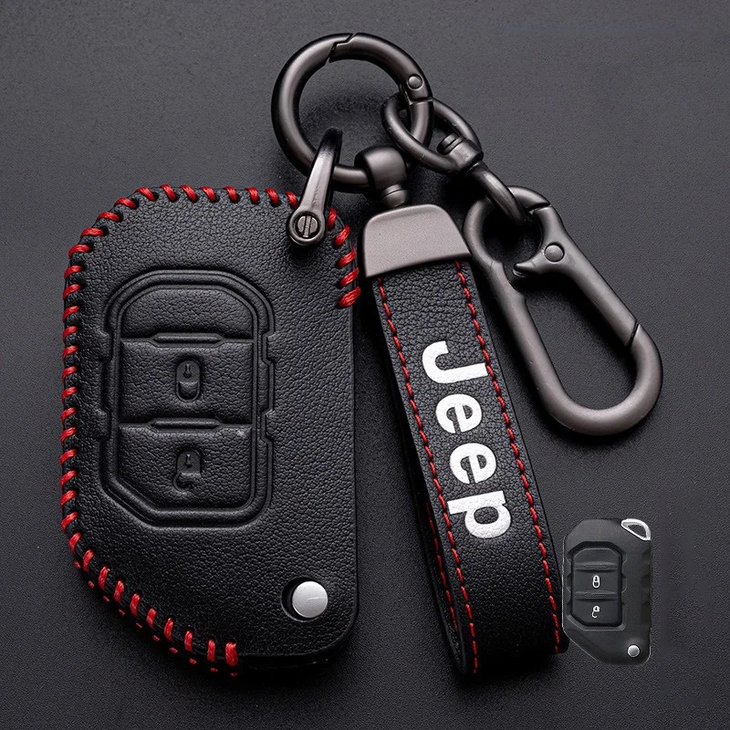 Leather 2 3 4 Buttons Car Flip Remote Key Case for JEEP Wrangler 2018 2019 2020 2021 Wrangler JL Rubicon Gladiator JT Sahara JLU