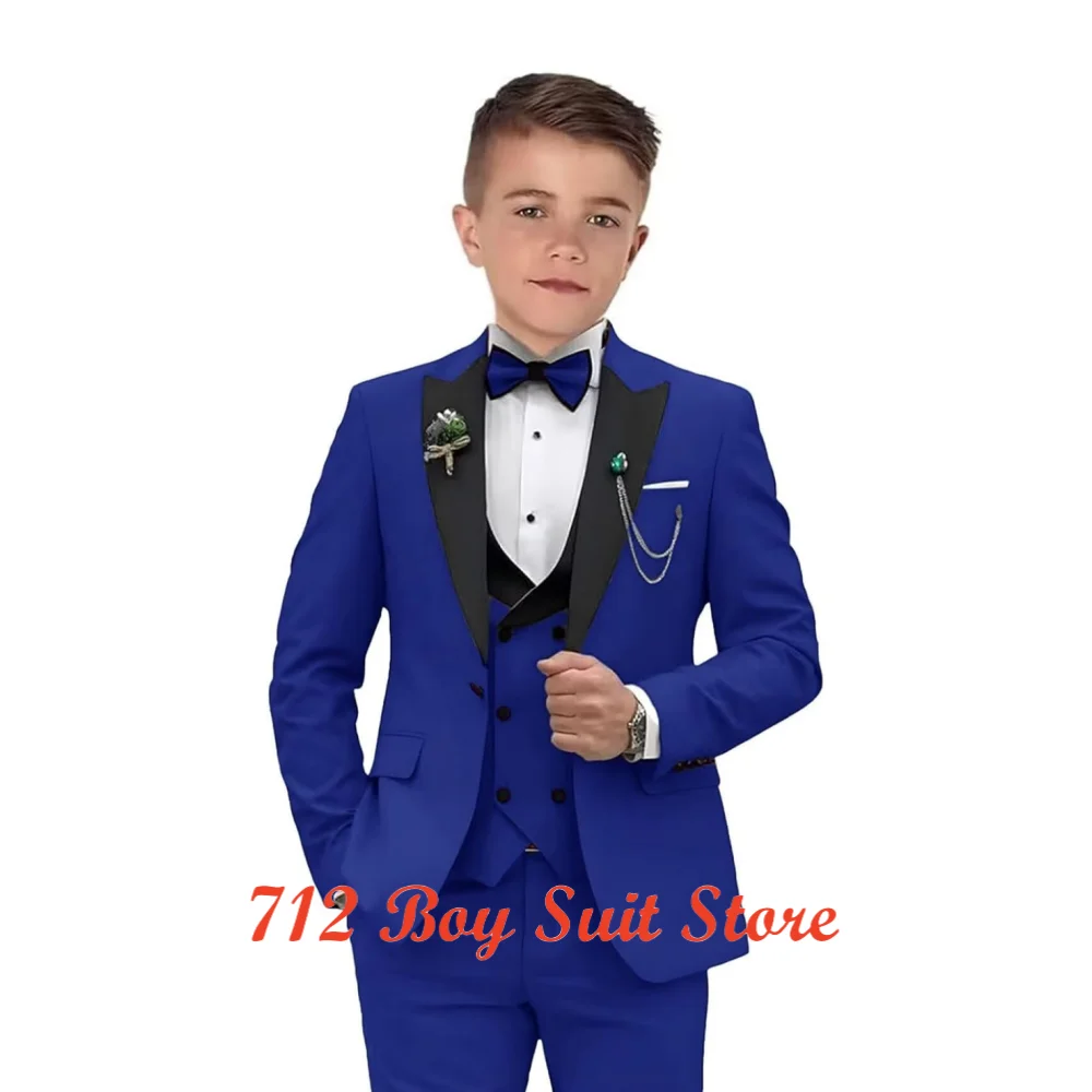 High Quality Formal Boy's Suit Set Three Pieces Classic Solid Kids Tuxedo  Jacket Pants Vest Including Bow-tie