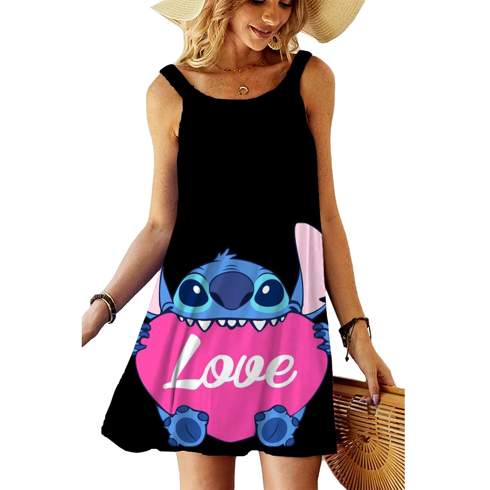 Plus Size Lilo & Stitch Abiti estivi Abiti Donna 2025 Stampa Boho Chic Abito elegante Stitch Donna Sexy Beach Allentato Disney Slin