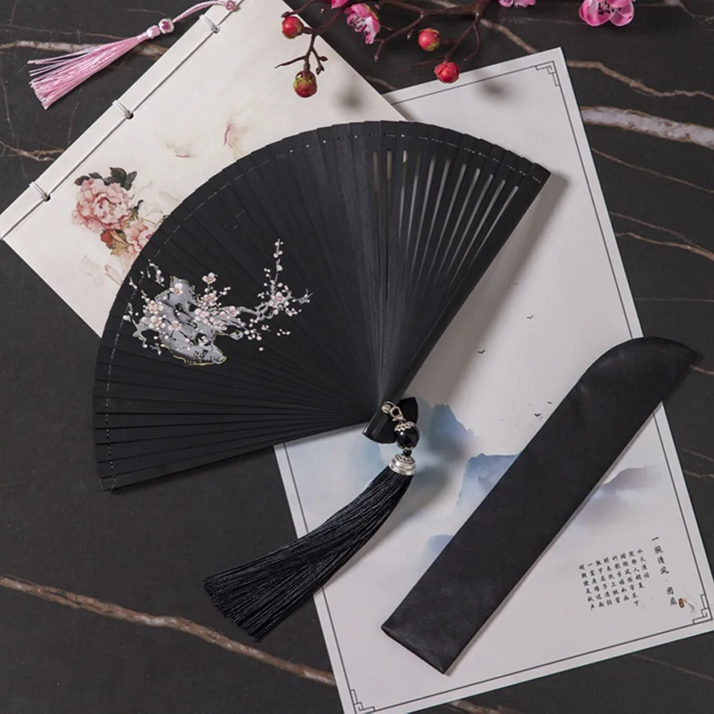 

Chinese Style Japanese Classical Folding Fan Black Ancient Style Women's Folding Fan Portable Exquisite Bamboo Fan