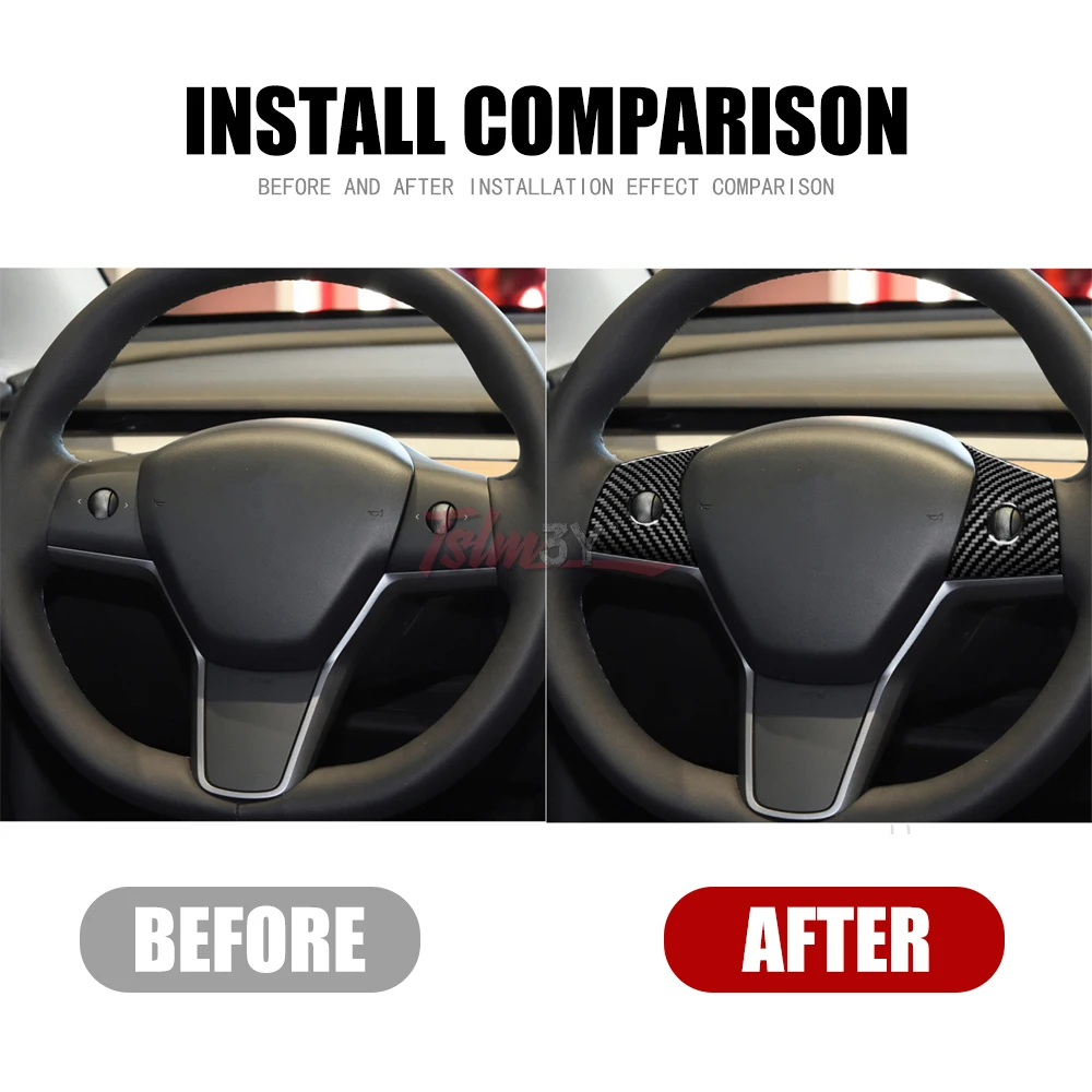 For Tesla Model 3 Y 2017-2023 Car Steering Wheel Panel Cover Trim Stickers Frame ABS Carbon Fiber Modification Accessories