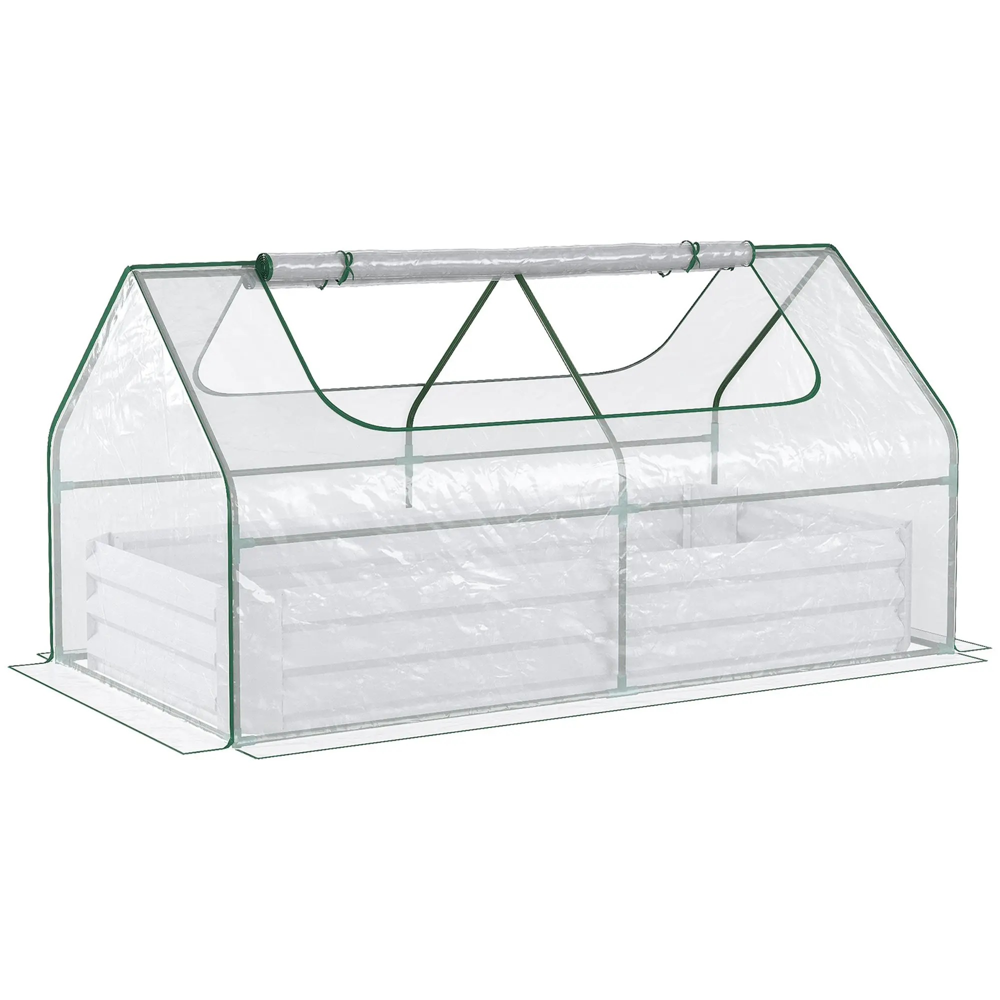 

Outsunny 6' x 3' Galvanized Raised Garden Bed with Mini PVC Greenhouse Cover, Outdoor Metal Planter Box with 2 Roll-Up Windows f